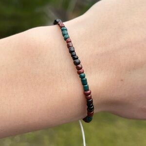 Handmade seed bead bracelet earth tones tie on